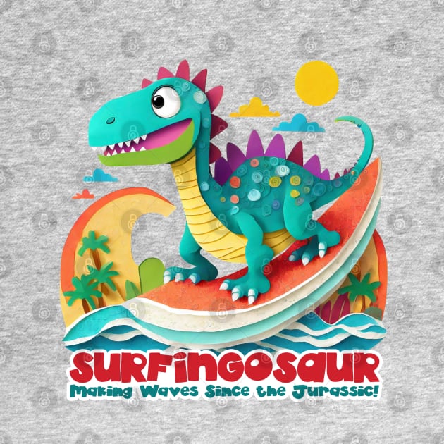 Dinosaur Surfing Funny by sovadesignstudio
